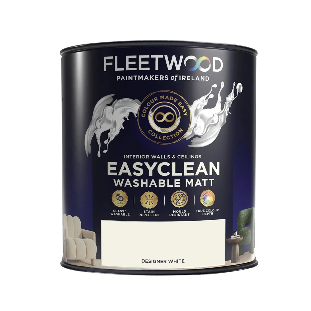 Peinture mate facile à nettoyer (lavable et frottable) 16m²/litre