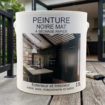 Peinture noire mate pour métal et bois extérieur et intérieur ( 250ml, 500ml, 1L & 2,5L )