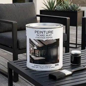 Peinture noire mate pour métal et bois extérieur et intérieur ( 250ml, 500ml, 1L & 2,5L )
